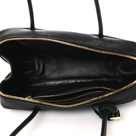 Vitello Daino Medium East West Top Handle Bag Black