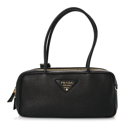 Vitello Daino Medium East West Top Handle Bag Black