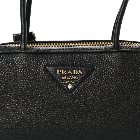 Vitello Daino Medium East West Top Handle Bag Black