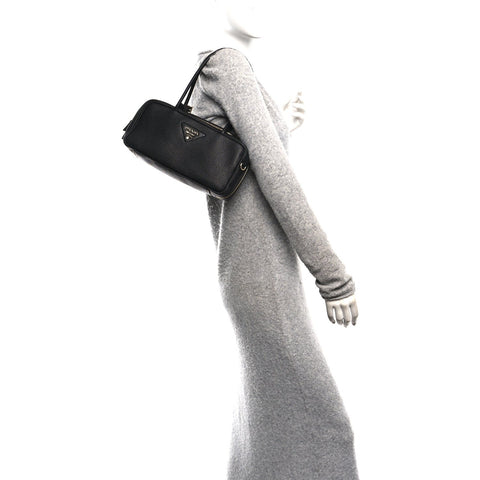 Vitello Daino Medium East West Top Handle Bag Black
