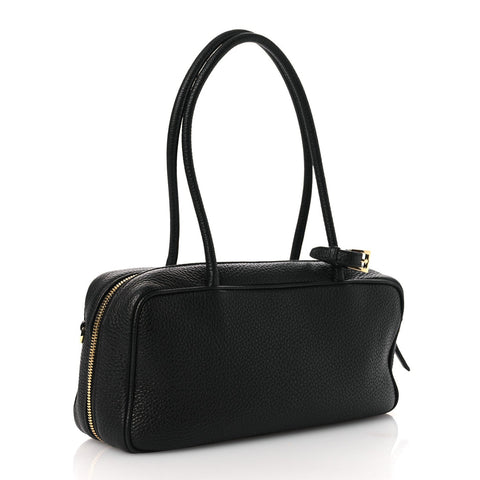 Vitello Daino Medium East West Top Handle Bag Black