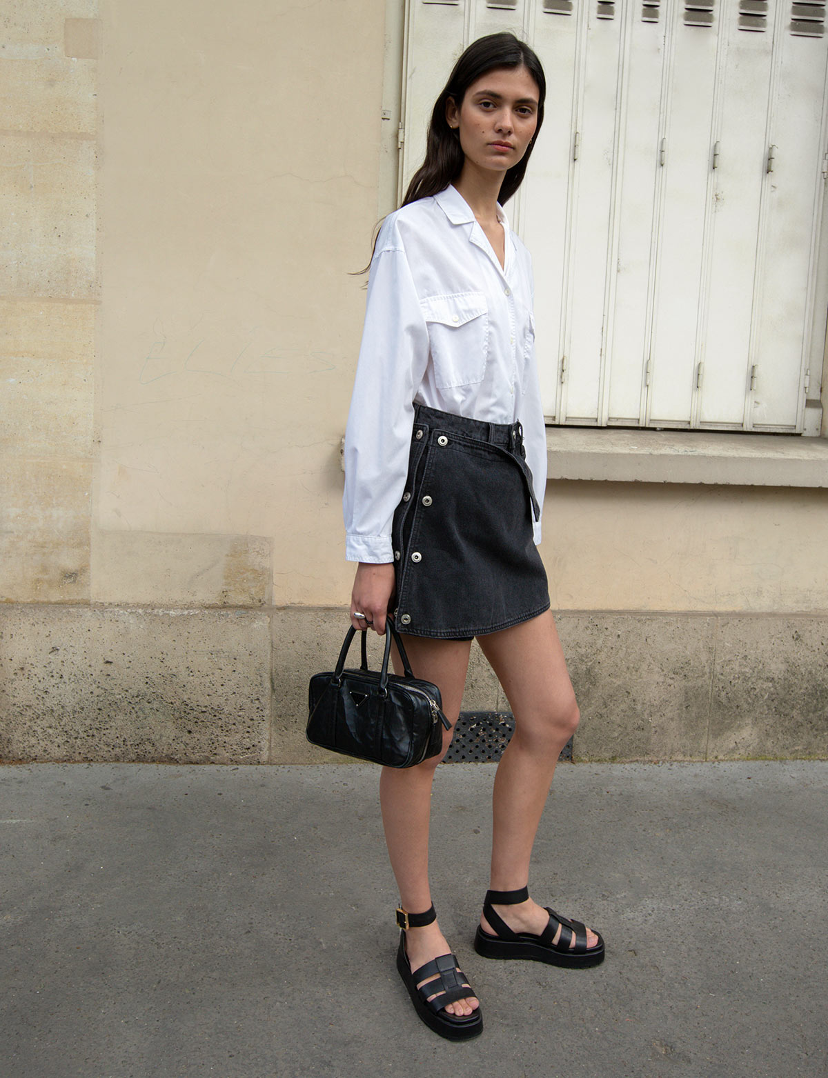 Black Denim Button Skort-BESTSELLER Main image